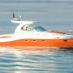 Luxury 36 ft Oryx fishing yacht cruising in Dubai waters for fishing trip rental Dubai