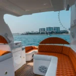 Rear seating area on the 36 ft Oryx fishing yacht sailing near Bluewaters Island Dubai