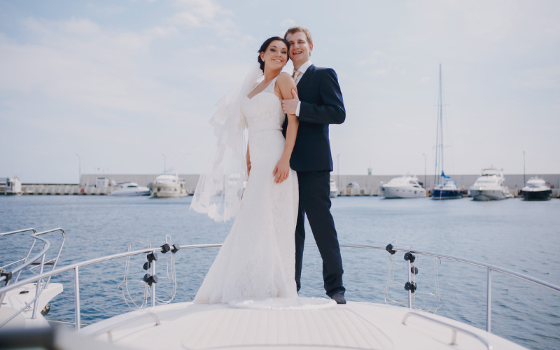 Luxury Wedding Party Venue on a Yacht in Dubai Marina with Floral Decoration