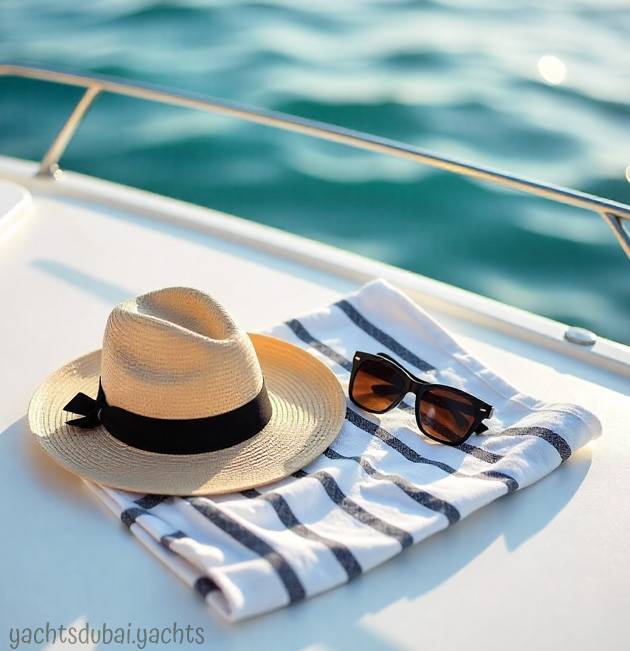 A cap and sunglasses for a couple enjoying their first time cruise in dubai