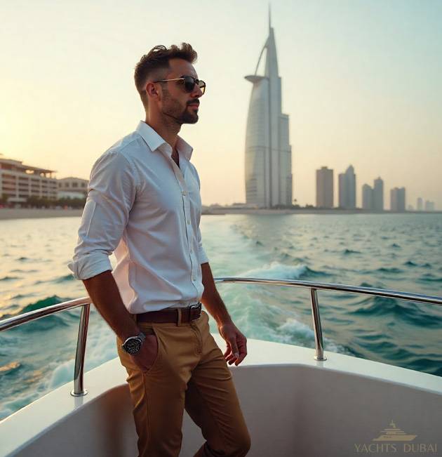 Man on a yacht representing the bachelor who is getting ready for marriage, celebrating with his friends on a yacht 