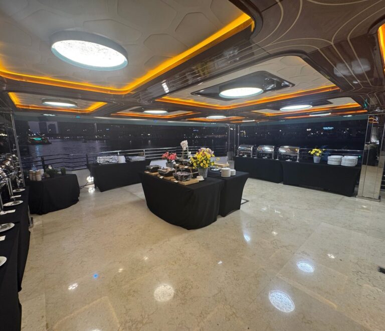 Desert Rose event yacht Dubai, main hall buffet